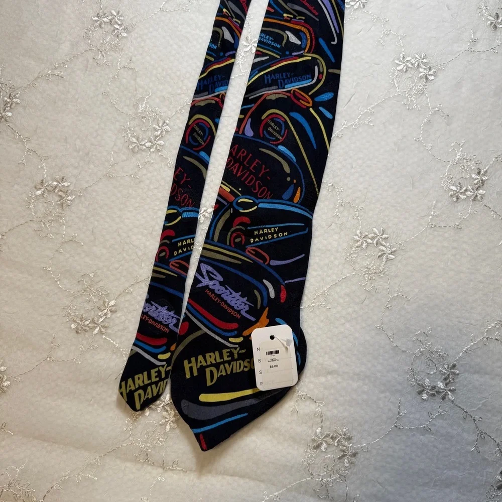 vintage nwt harley davidson sportster neon silk tie – made in usa